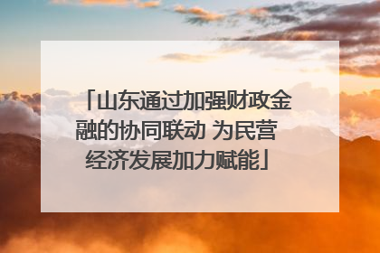 山东通过加强财政金融的协同联动 为民营经济发展加力赋能